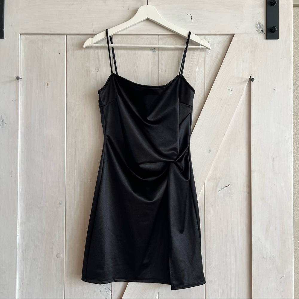 Blue Blush Black Satin Minidress
